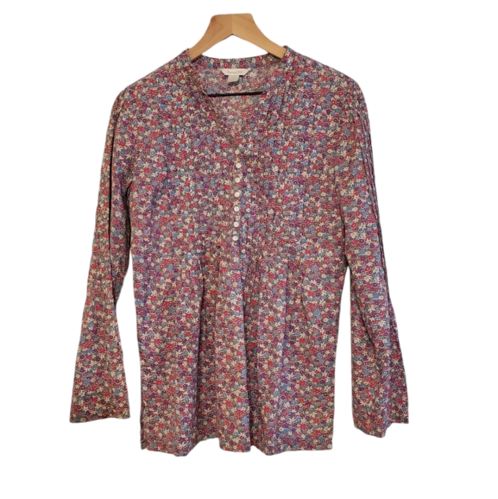 Garnet Hill Pleated Garden Girl Ditsy Floral Popover Top Blouse, Size 6